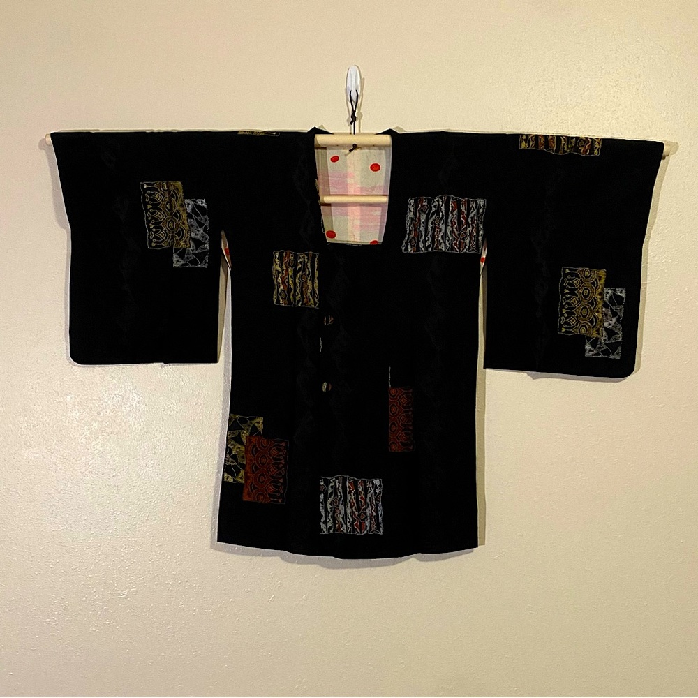 Vintage Japanese Silk Kimono Coat with Metallic Design